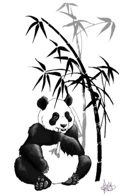 Раскраска панда с бамбуком