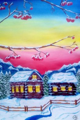 Зимний рисунок для детей пейзаж красками