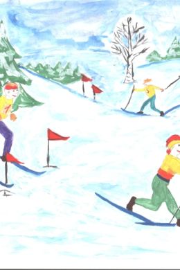 Детский рисунок лыжника