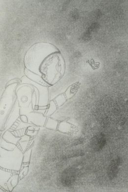 Космонавт в космосе рисунок карандашом