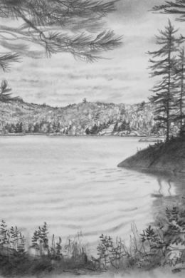 Озеро рисунок карандашом