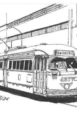 Трамвай рисунок карандашом