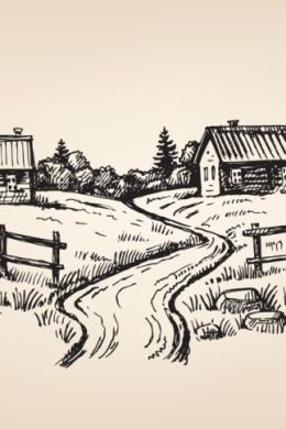 Сельский пейзаж рисунок карандашом
