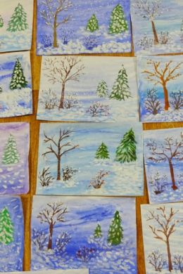 Пейзаж зимний рисунок для детей