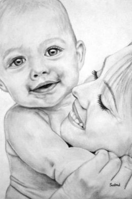 Мама с ребенком рисунок карандашом