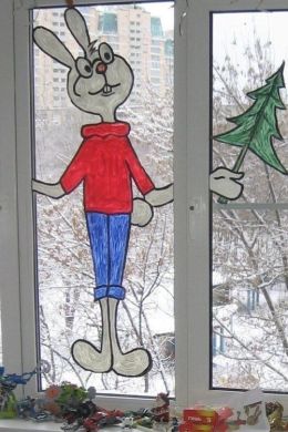 Рисунки на окнах зимние гуашью