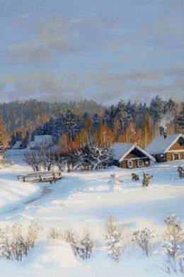Живопись зима в деревне