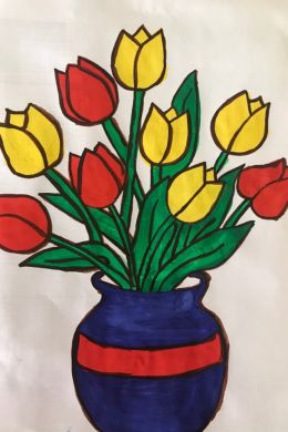 Рисунок тюльпаны в вазе для детей