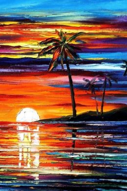 Рисунок красками закат на море