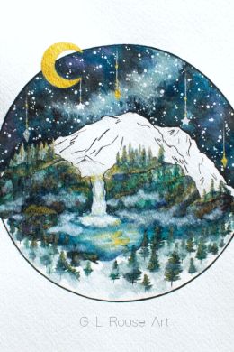 Рисунок луна акварелью