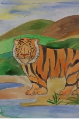 Детский рисунок амурского тигра