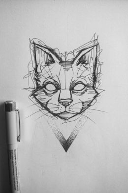 Эскиз кота карандашом