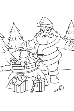 Дед мороз с подарками раскраска