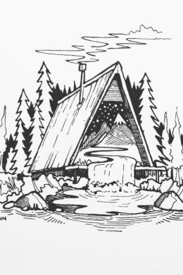 Рисунок дом в лесу карандашом