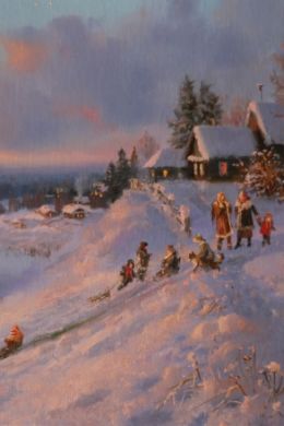 Живопись зимняя деревня