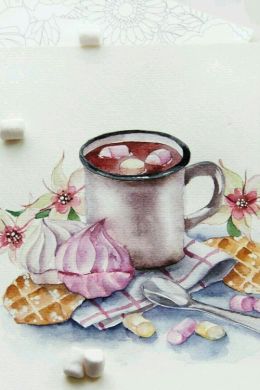 Чашка кофе рисунок акварелью