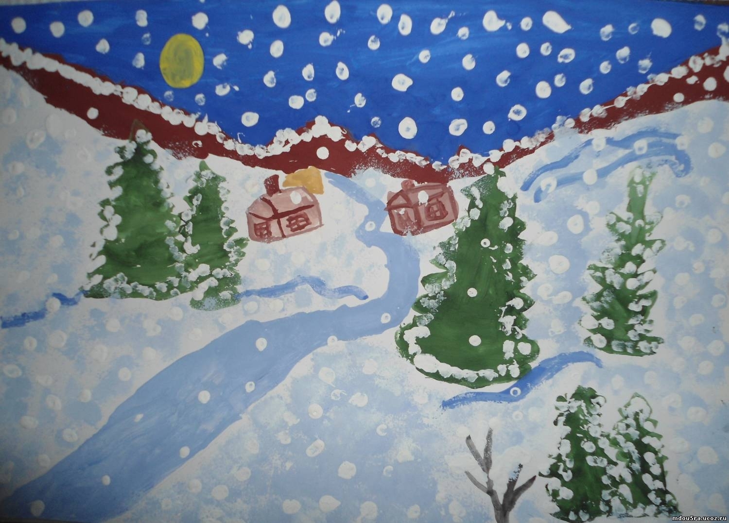 Детские рисунки на тему зима красками