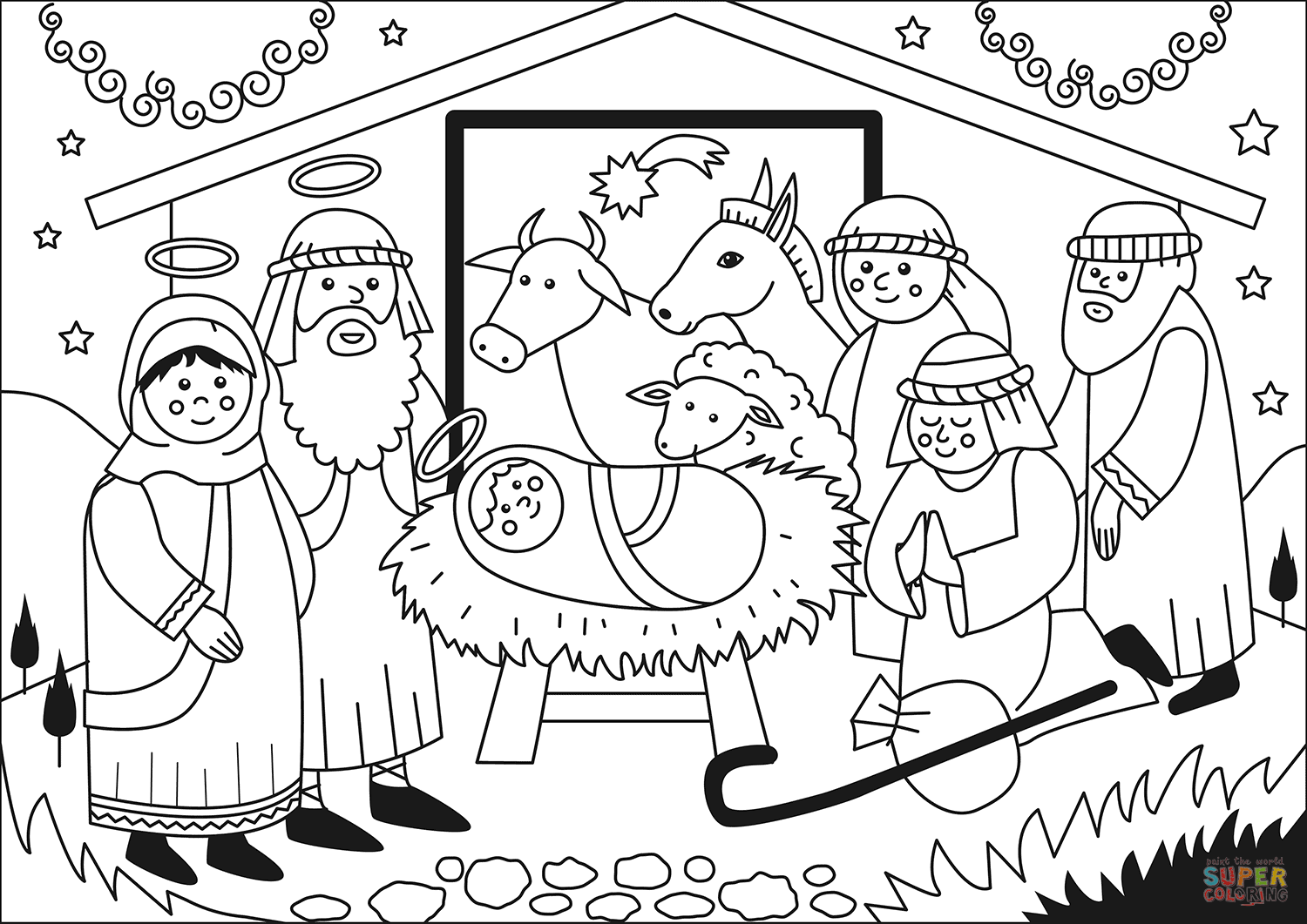 Пастухи Рождество раскраска
