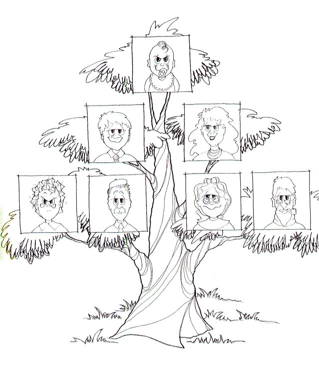 Генеалогическое дерево семьи - раскраска для детей