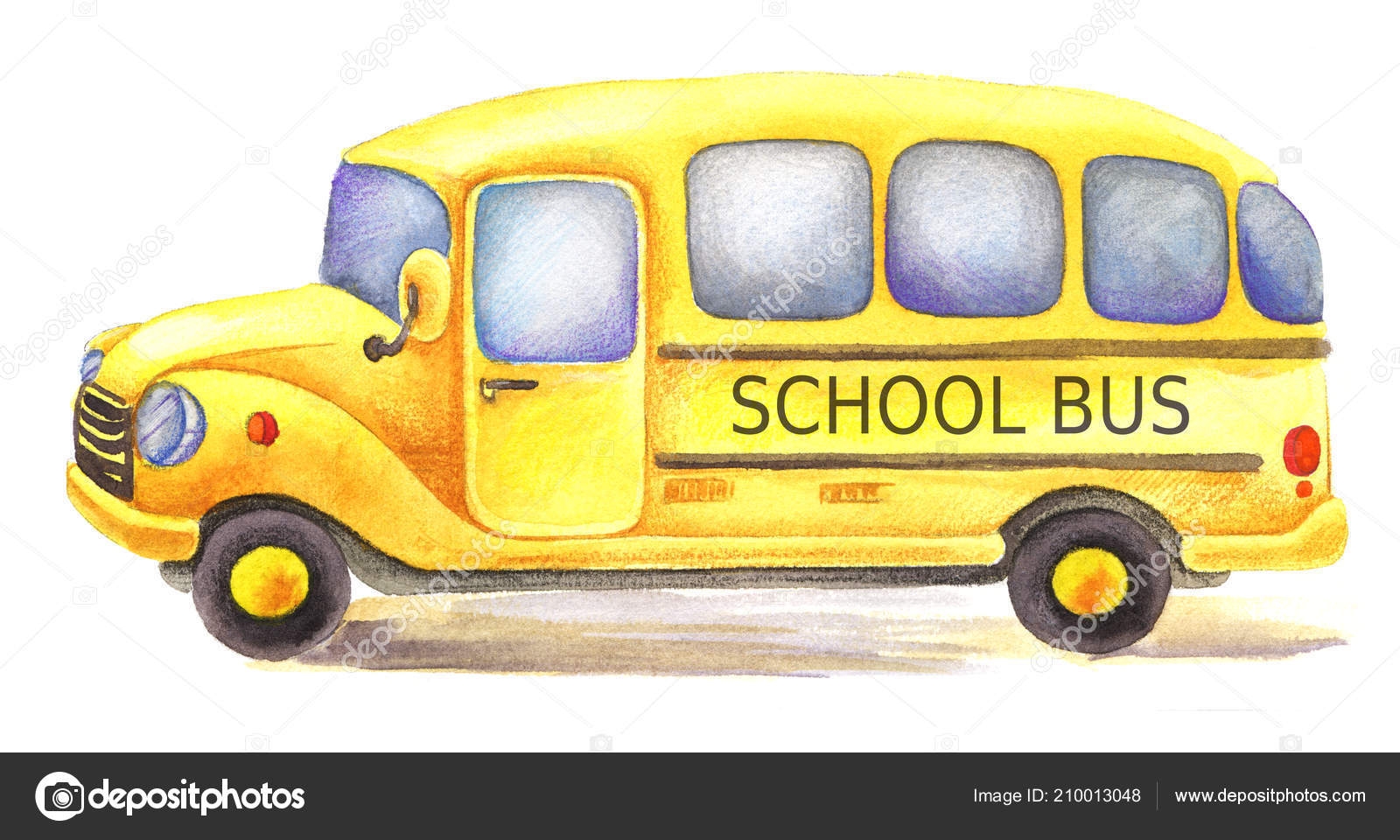 Автобус акварелью желтый
