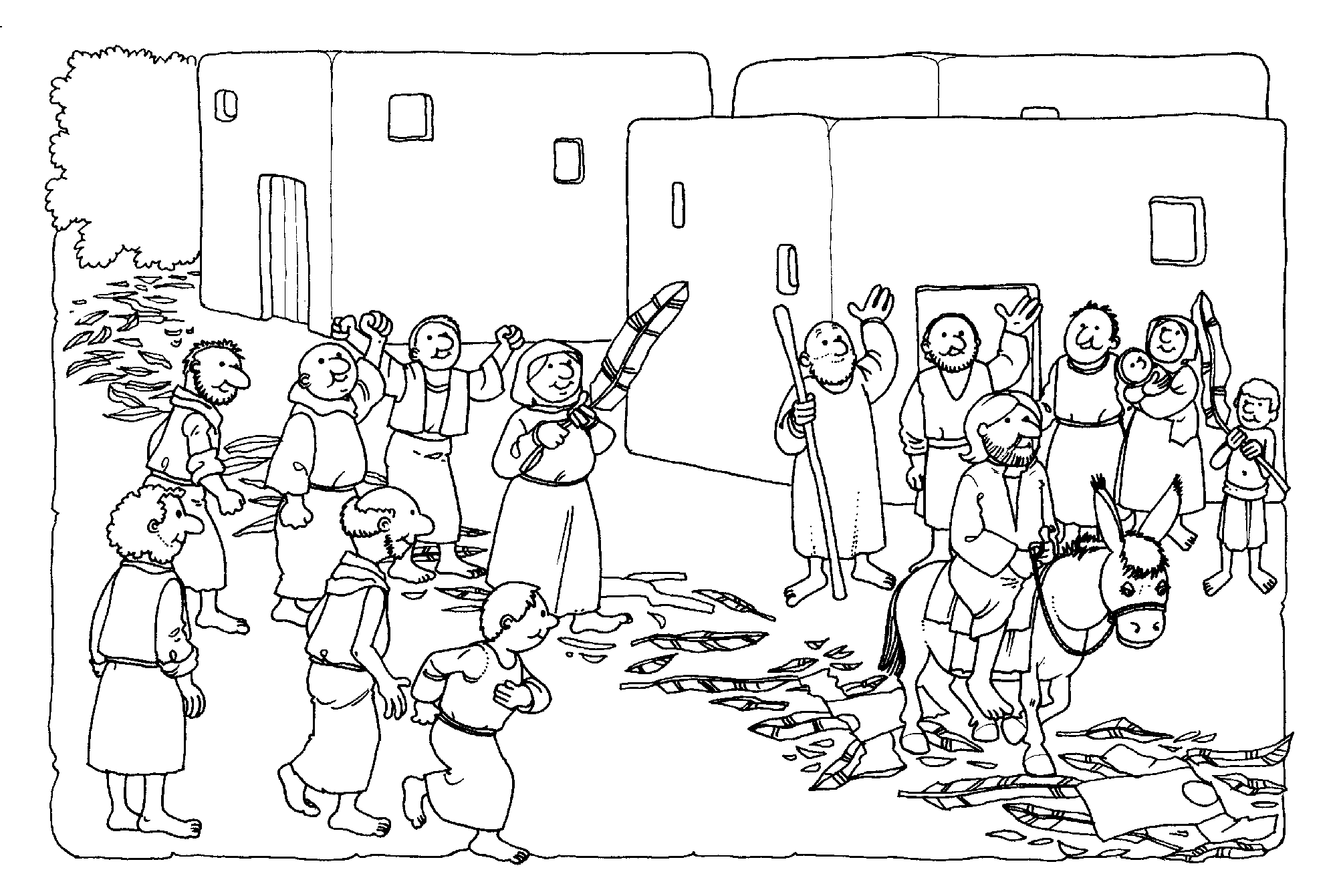 Иисус въезжает в Иерусалим раскраска