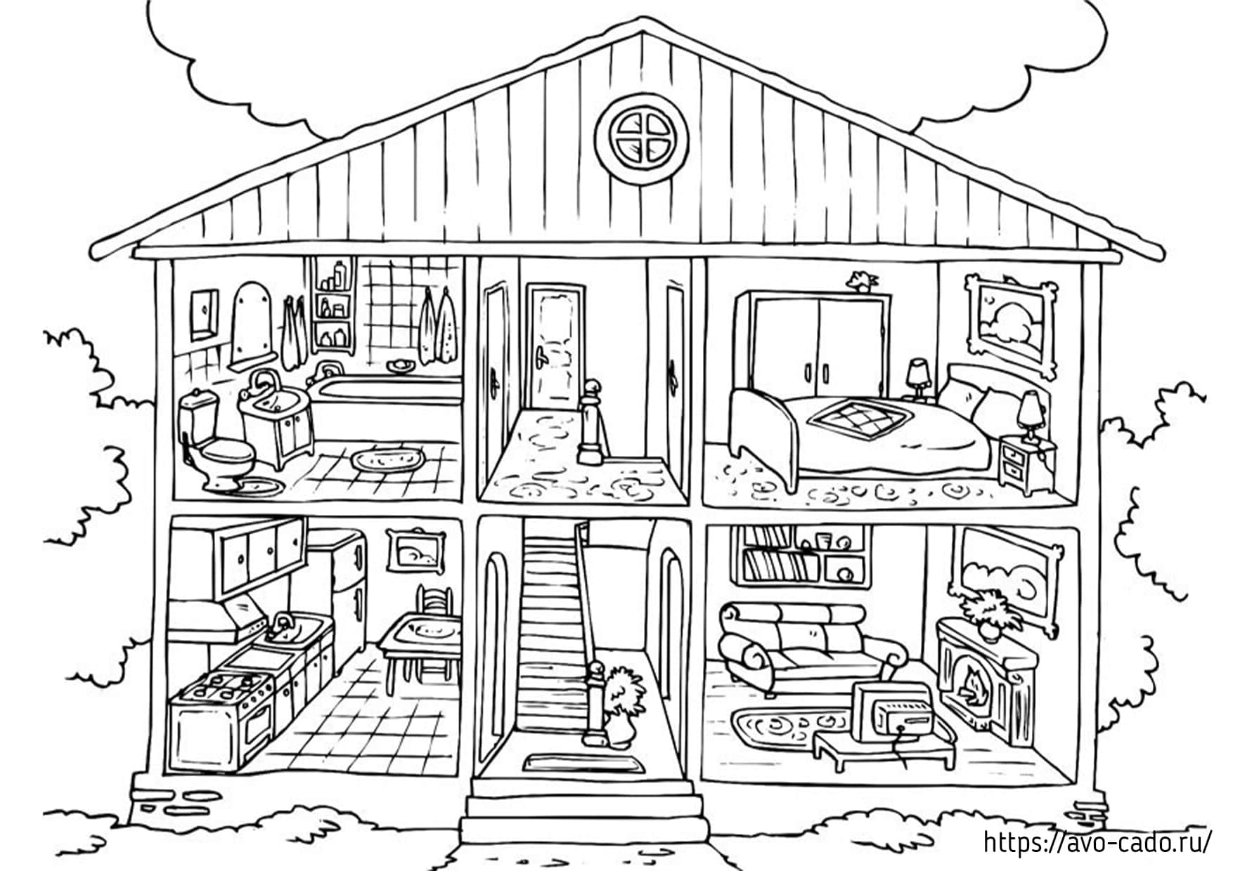 Раскраска домик для малышей (просто) ♥ Онлайн и Распечатать!