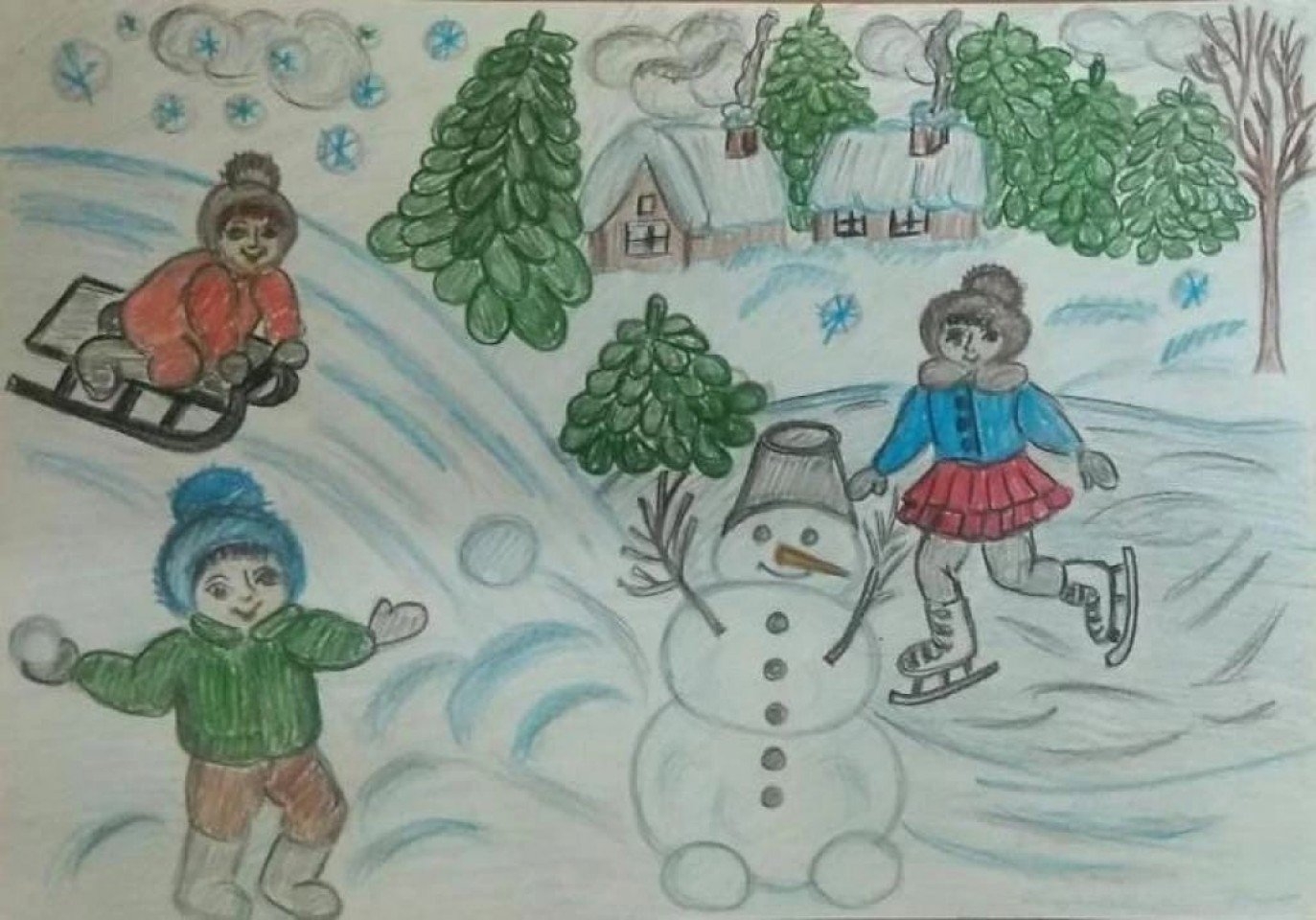 Рисунок зимние забавы 3 класс поэтапное рисование