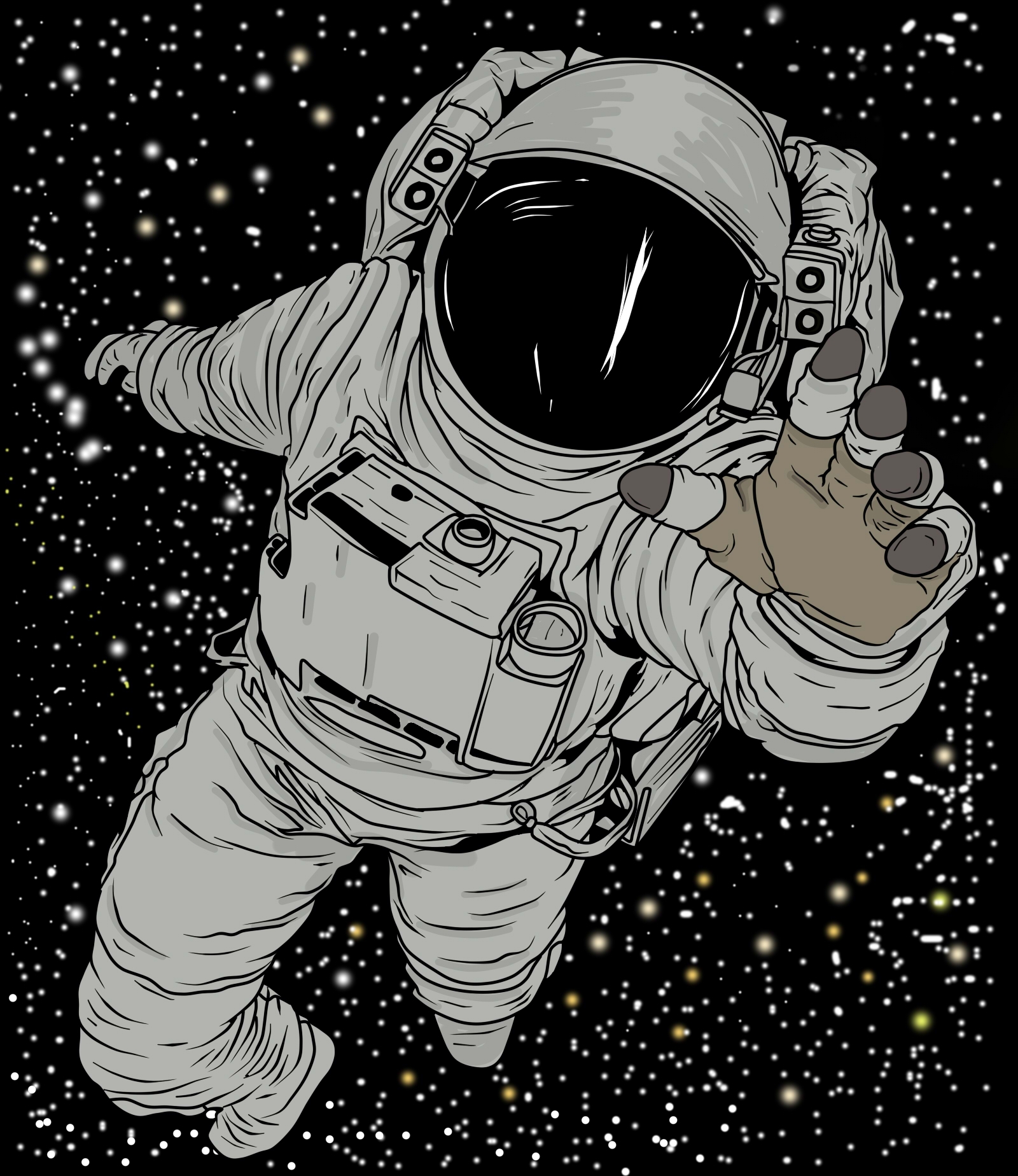 Космонавт арт чёрно белый