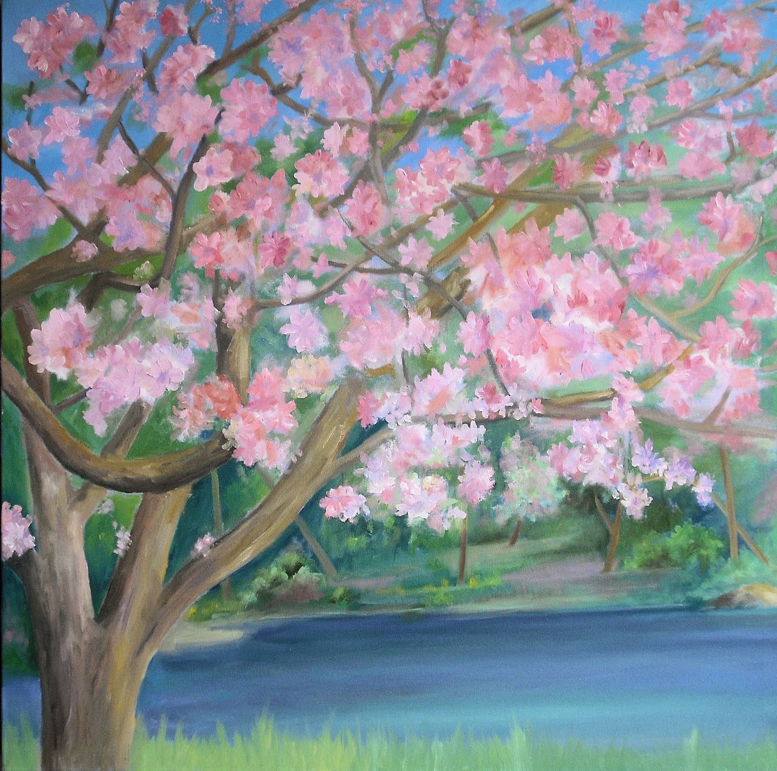 Весенний пейзаж поэтапно 2 класс. Правополушарное рисование Сакура. Правополушарное рисование ветка яблони. Весенний пейзаж. Весенний пейзаж гуашью.