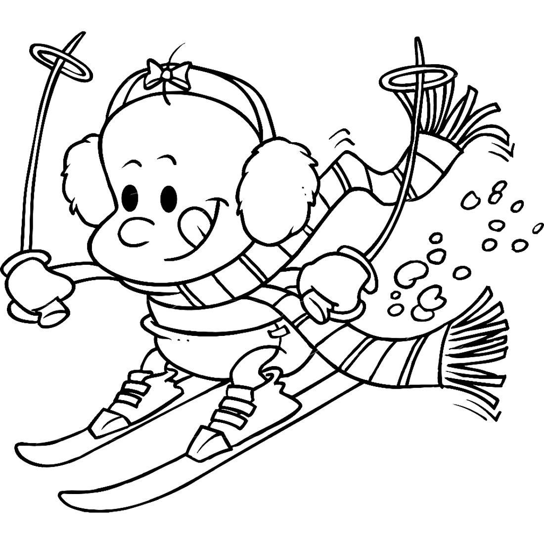 Раскраска девочка на лыжах