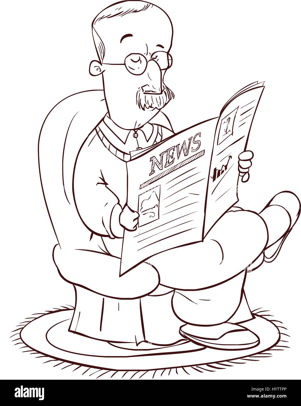 Мультяшный мужик читает газету