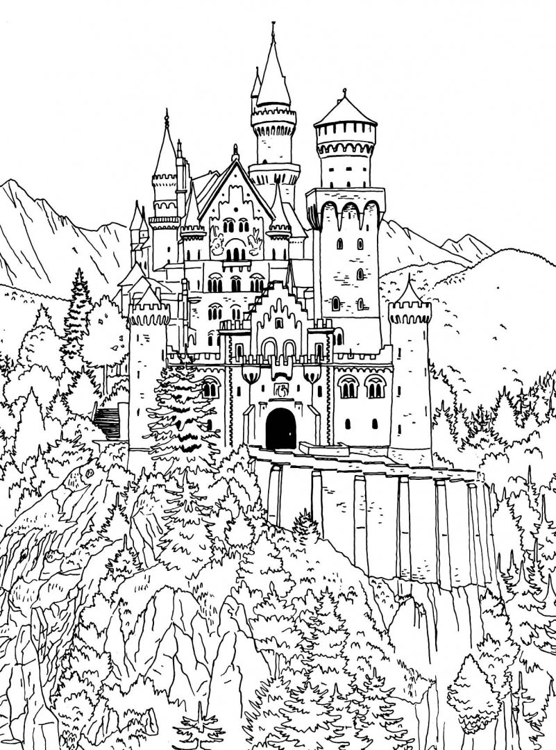 Германия раскраска замок Нойшванштайн