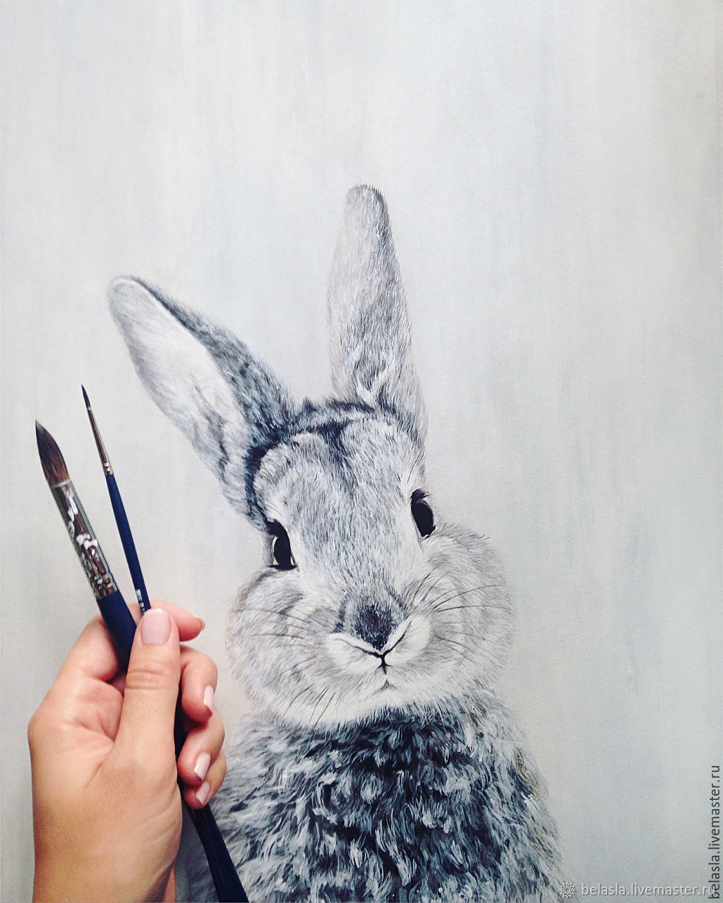 Зайка ручкой. Кролик красками. Заяц акрилом. Кролик гуашью. Кролик акриловыми красками.
