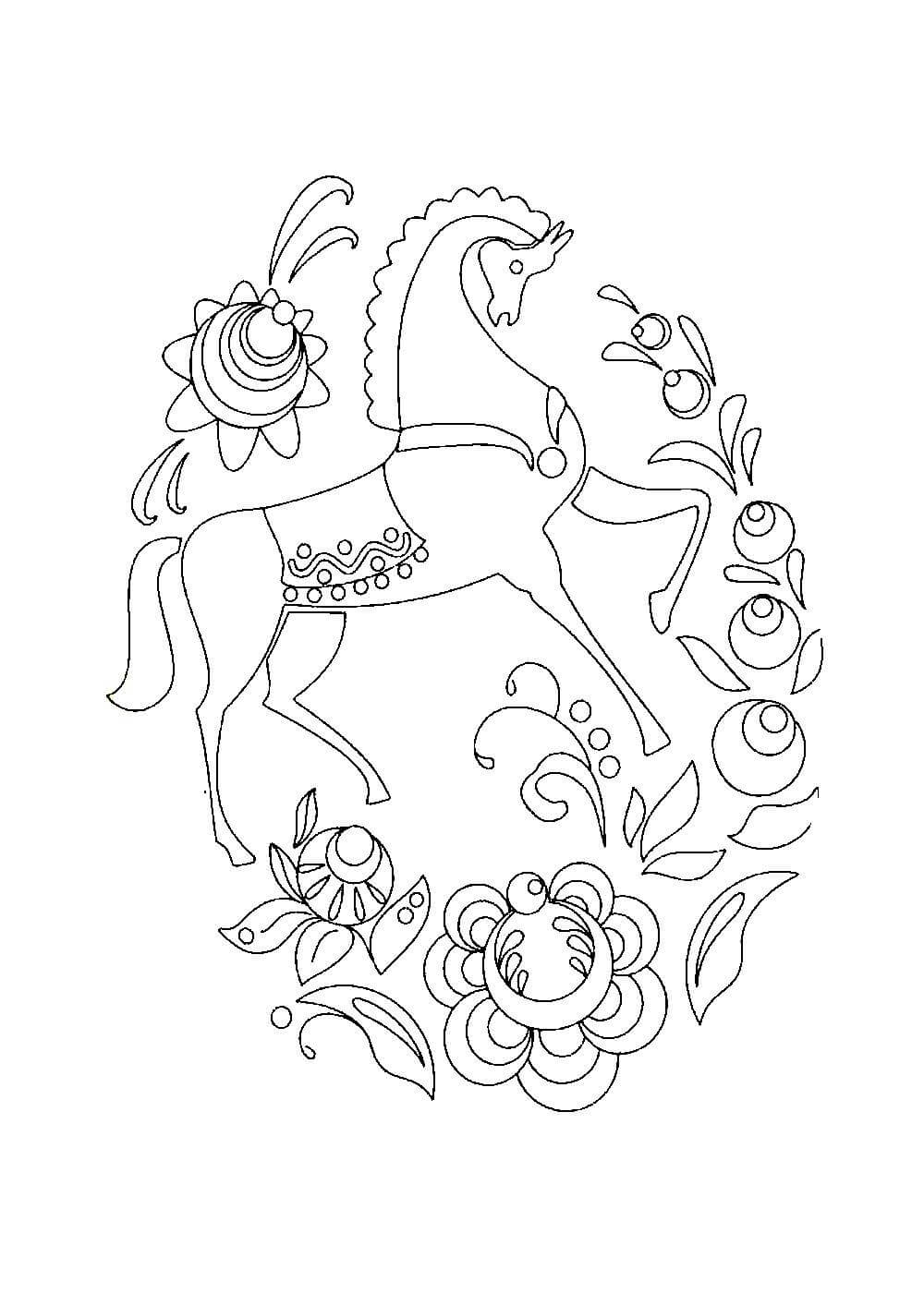 Городецкая лошадка рисунок раскраска