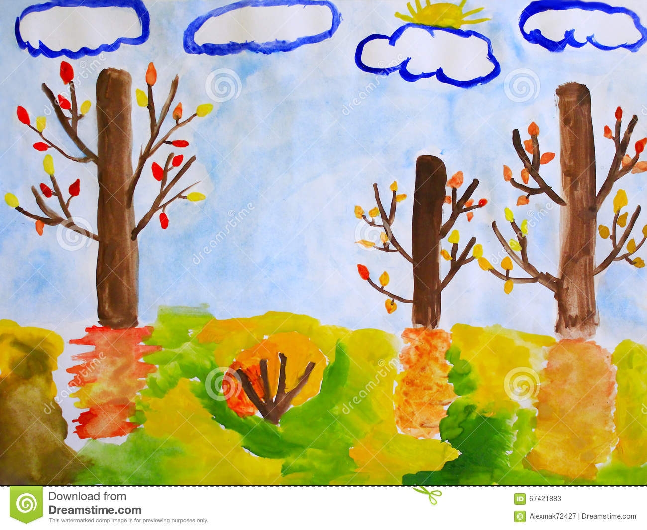 Осенний лес рисунок карандашом