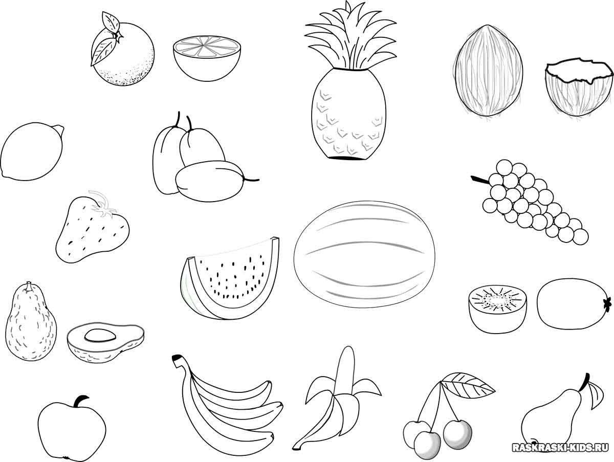 Раскраски фруктов и овощей для детей