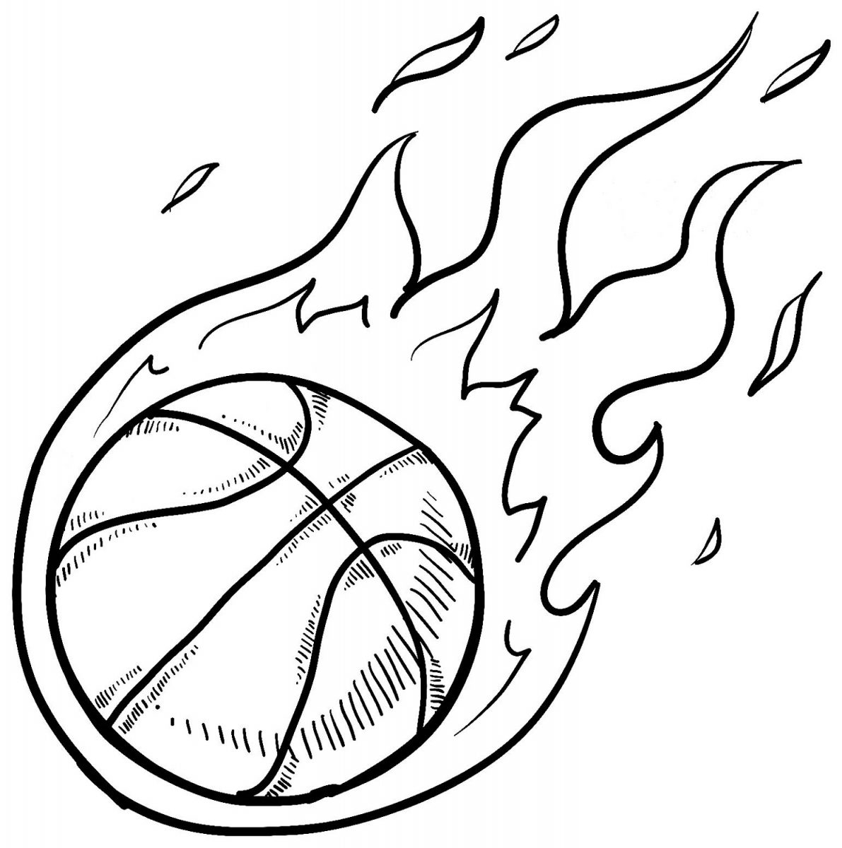 Простая раскраска баскетбольный мяч, набросок версии раскраски для детей