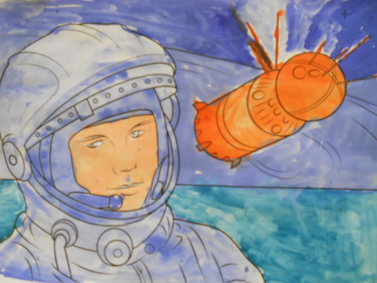 Юрий Гагарин рисунок для детей