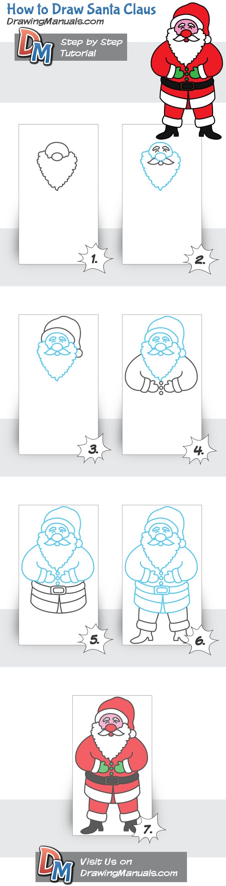 Детские инструкции рисунков Деда Мороза
