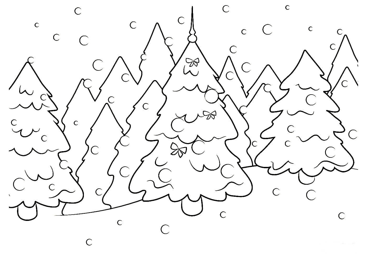 Зимний лес раскраска для детей