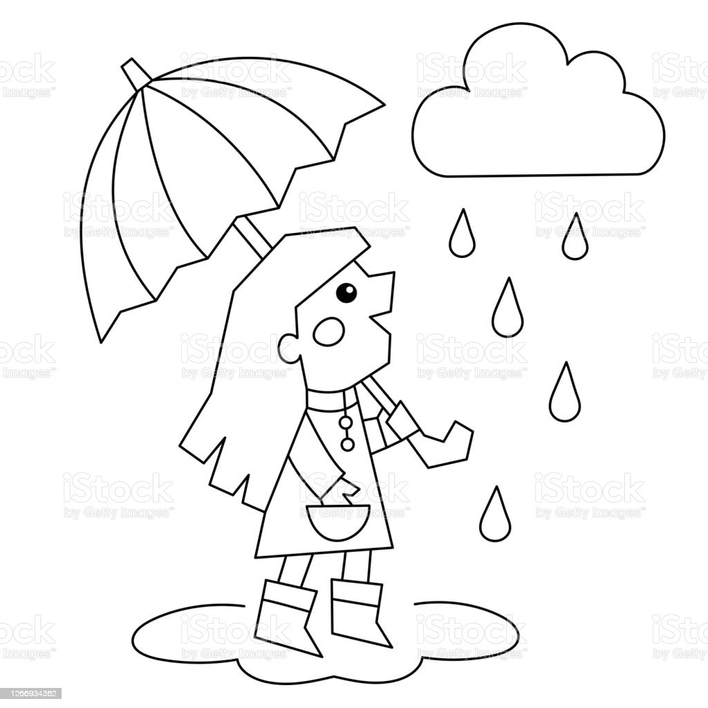 Раскраска девушка под дождём для детей