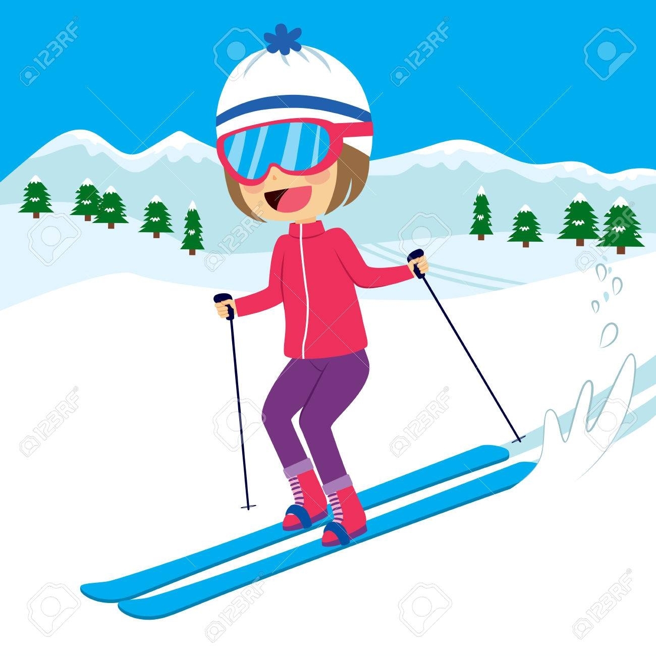 Девочка на лыжах мультяшная