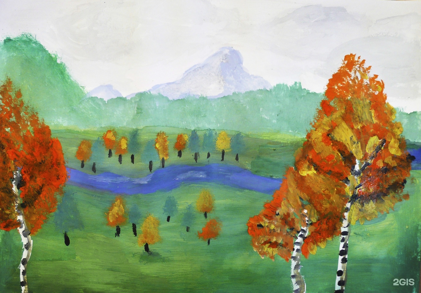 Осенний пейзаж красками для детей 5 лет