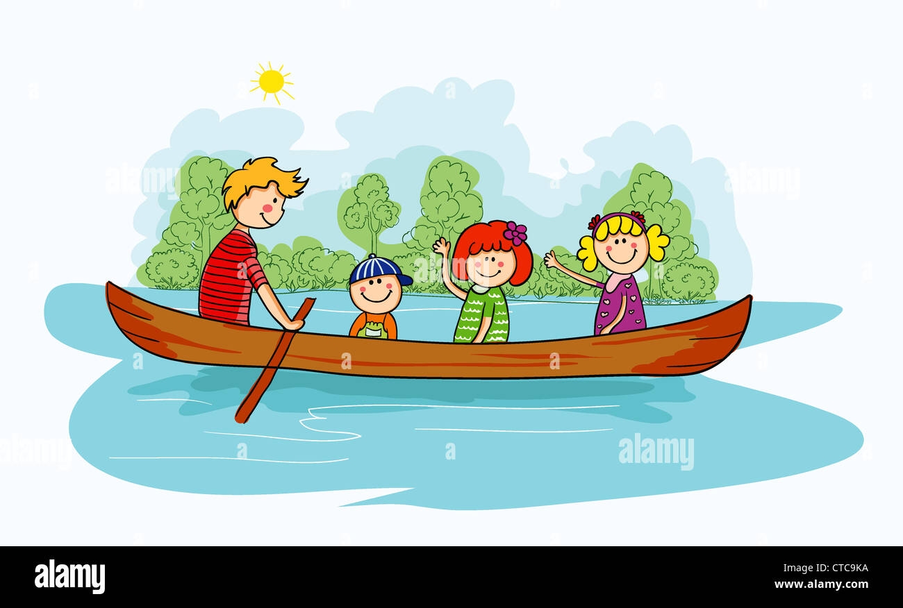 Семья в лодке рисунок