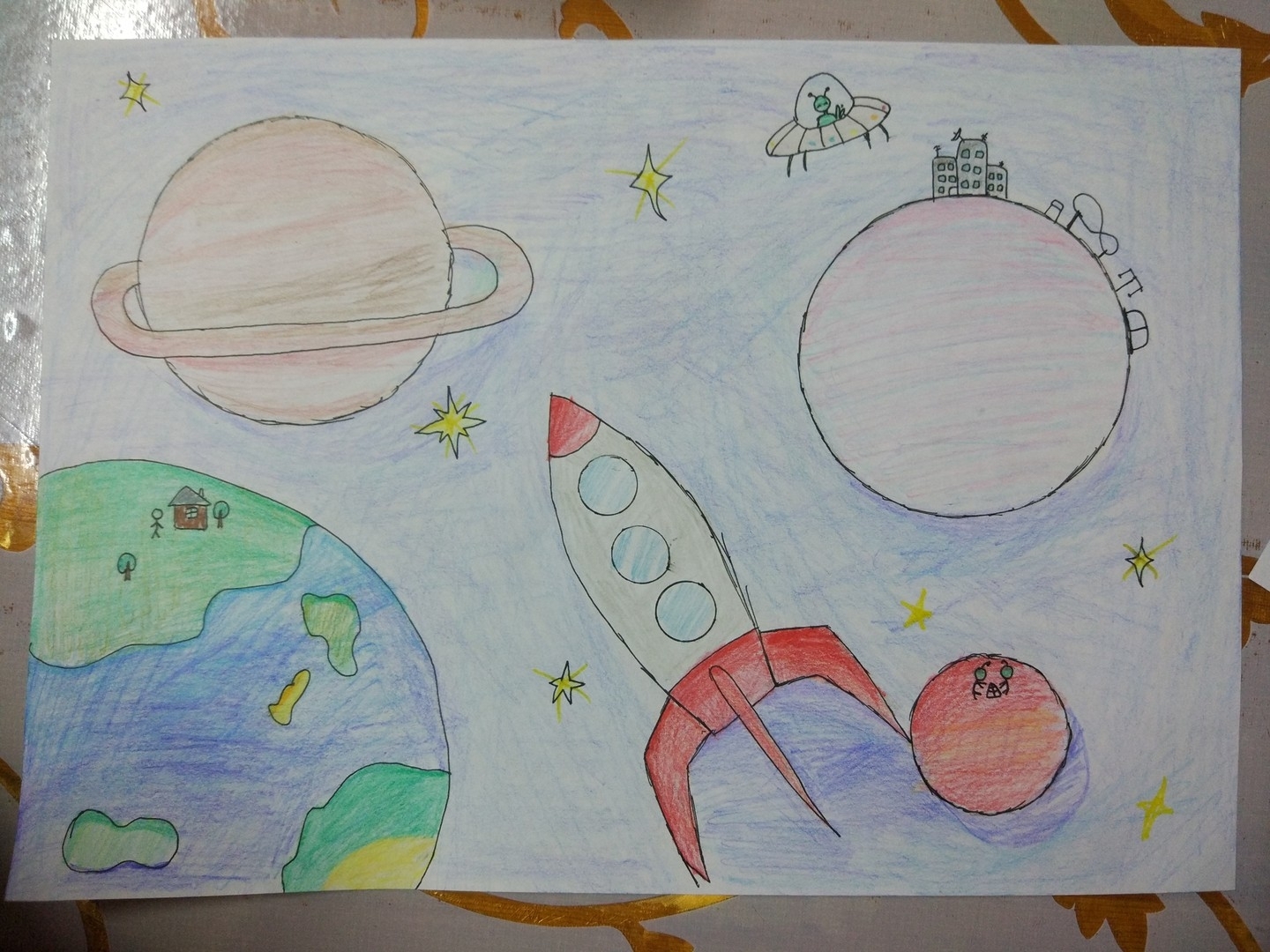 Рисунок на тему космос легкий карандашом. Рисунок на космическую тему. Рисование на тему космос. Детские рисунки на тему космос. Рисунки на тему космос для детей.