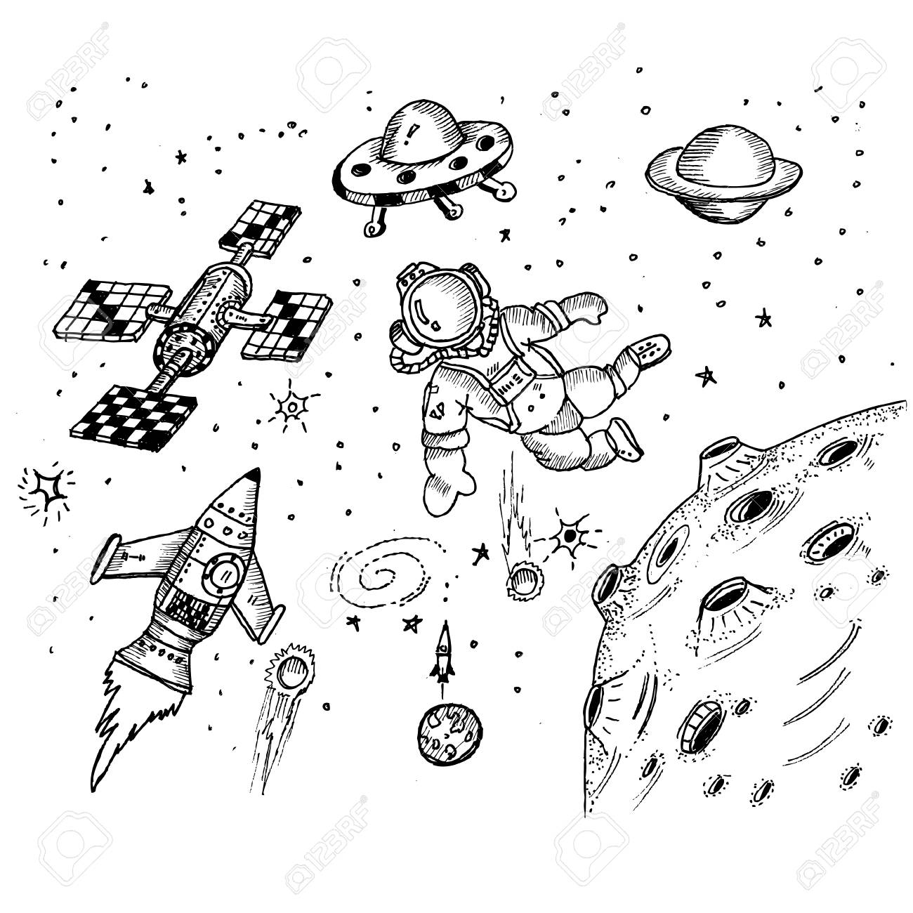 Раскраска для детей космонавты и Галактика