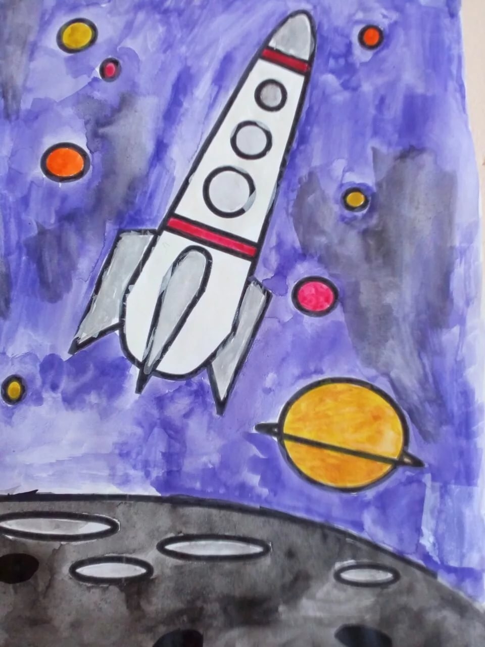 Рисуем ко дню космонавтики. Рисунок на тему космос. Рисунок на космическую тему. Детский рисунок на тему космос. Детский рисунок ко Дню космонавтики.