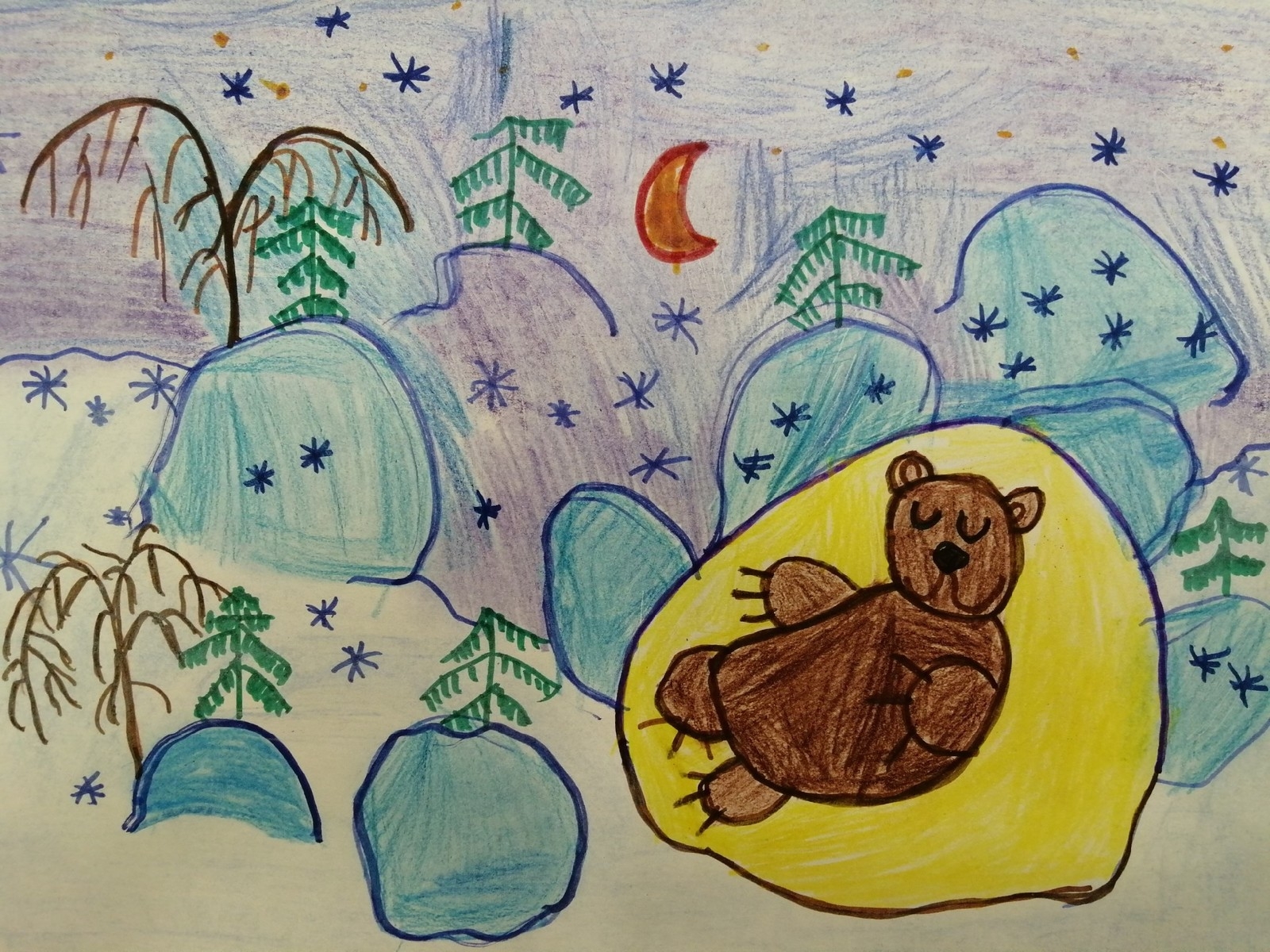Поэтапное рисование медведя в берлоге для детей