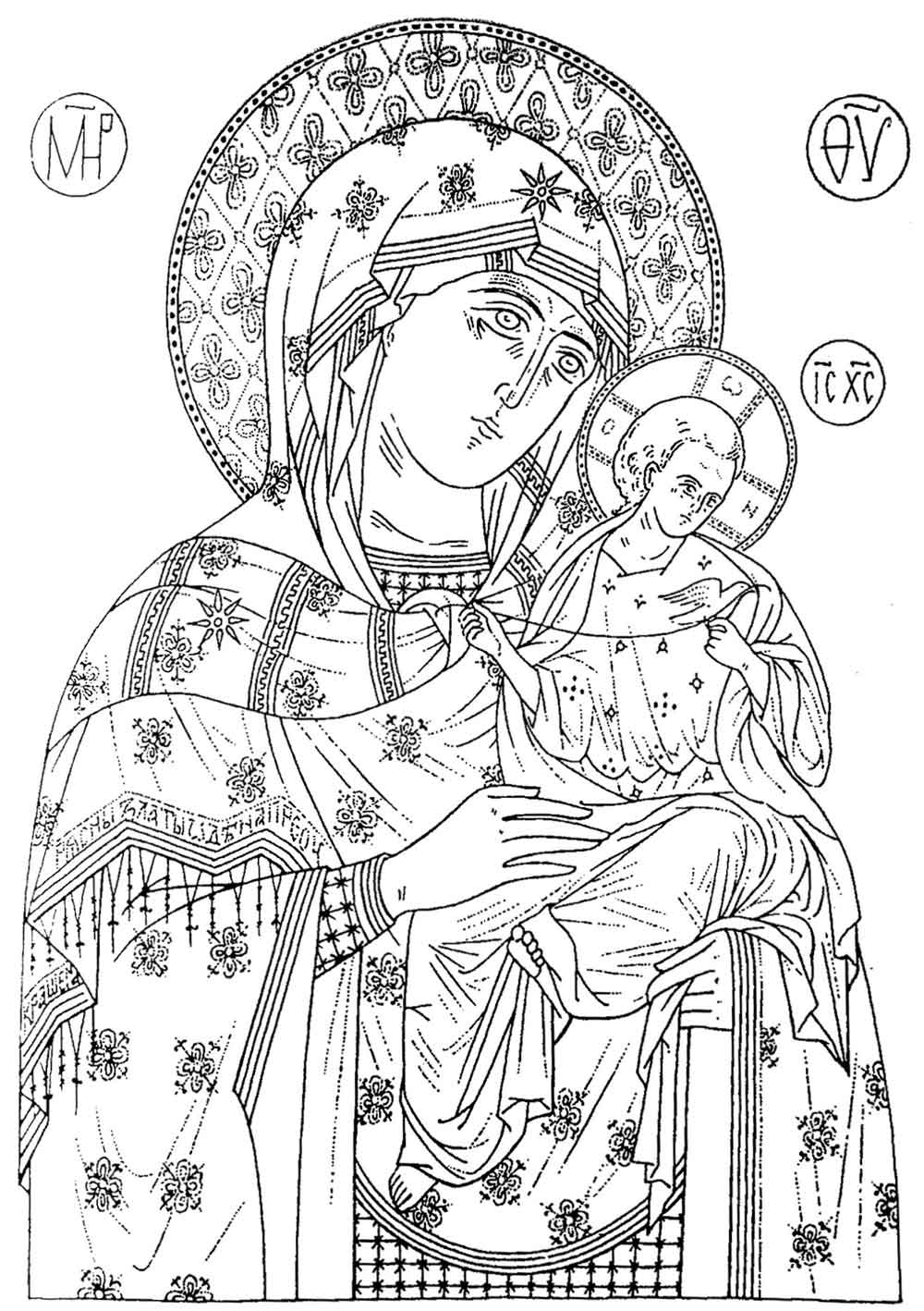 Владимирская икона Божией матери прорись