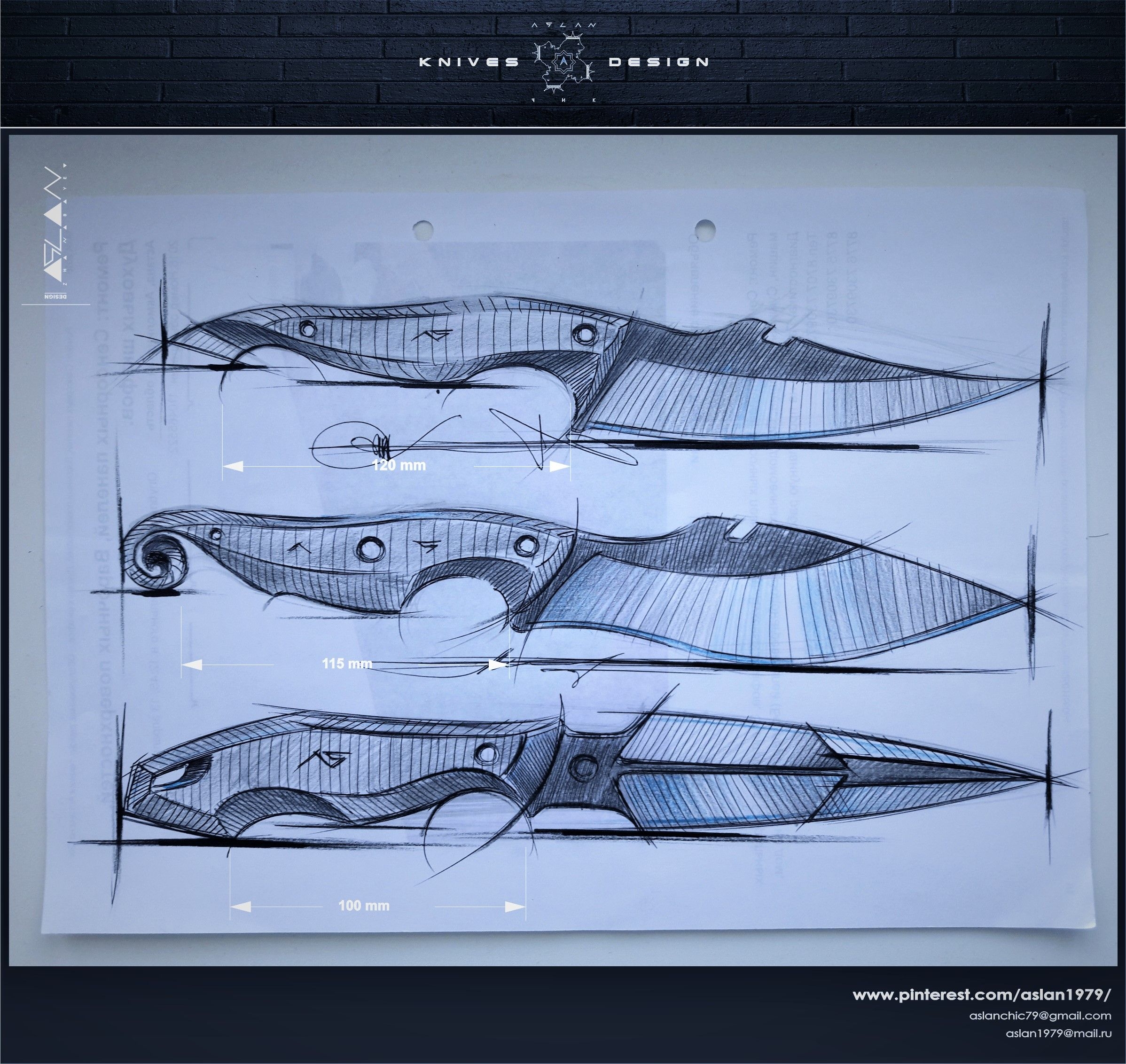 Aslan Zhanabayev эскизы ножей